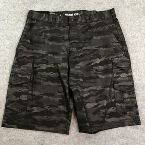 Iron Co. Mens Cargo Shorts 36 BLAKOUT CAMO Camouflage Stretch Flex Waistband